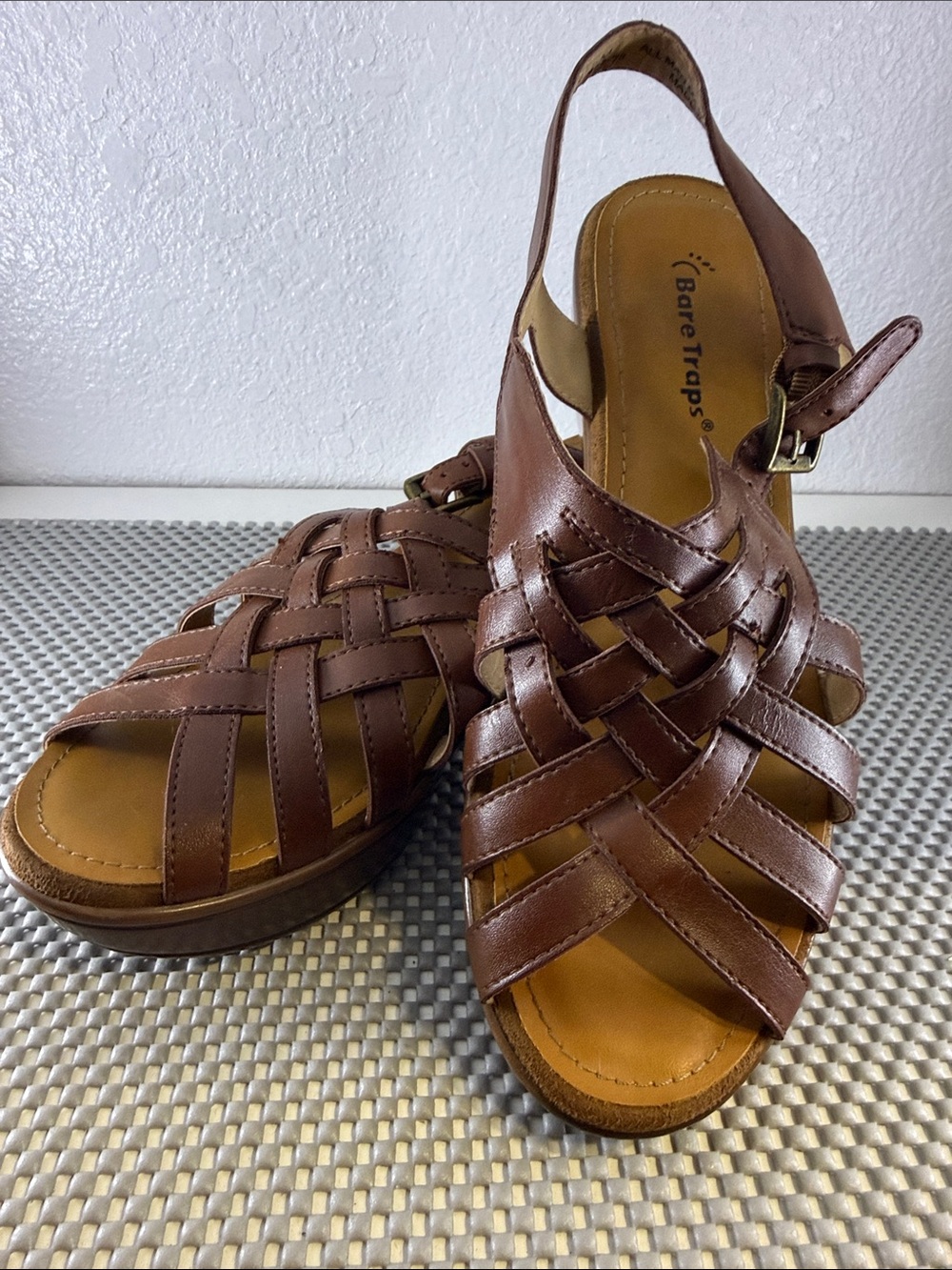 BareTraps Brown Woven Leather Slingback Sandals